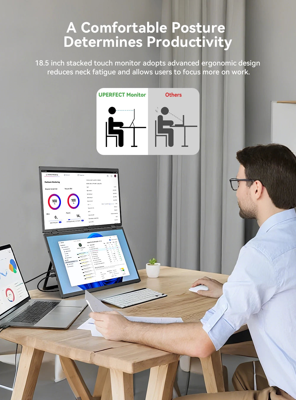 EVICIV 18.5'' 100Hz Touchscreen Dual Portable Monitor 1080P Travel Foldable Screen Extender Double Mobile Computer Display - Limetastore
