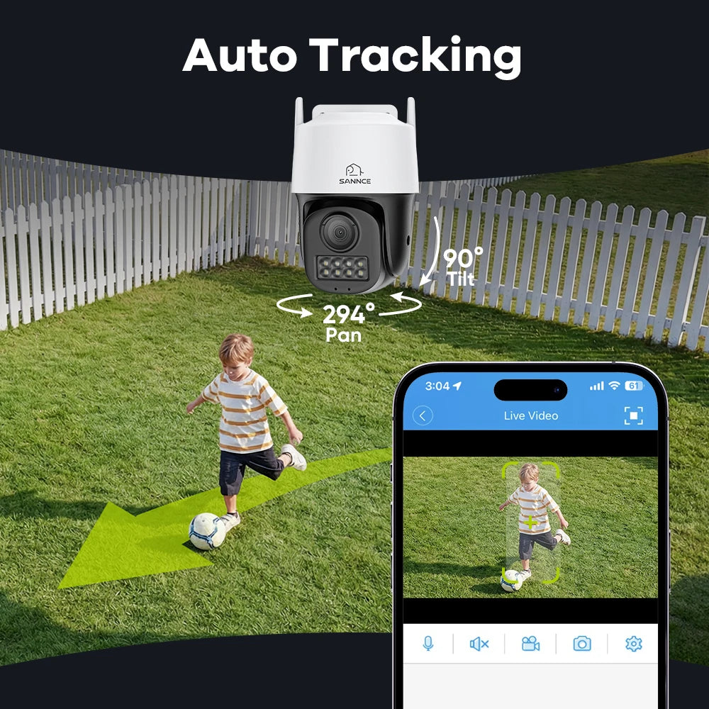 SANNCE 5MP PoE CCTV System | 4CH H.265 NVR, 5MP PT Cameras, Color Night Vision, Two‑Way Audio