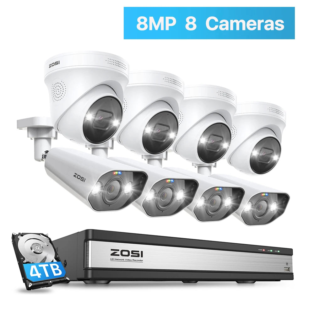ZOSI 16CH 4K PoE Security Camera System – 8MP NVR with Outdoor/Indoor Color Night Vision AI IP Cameras