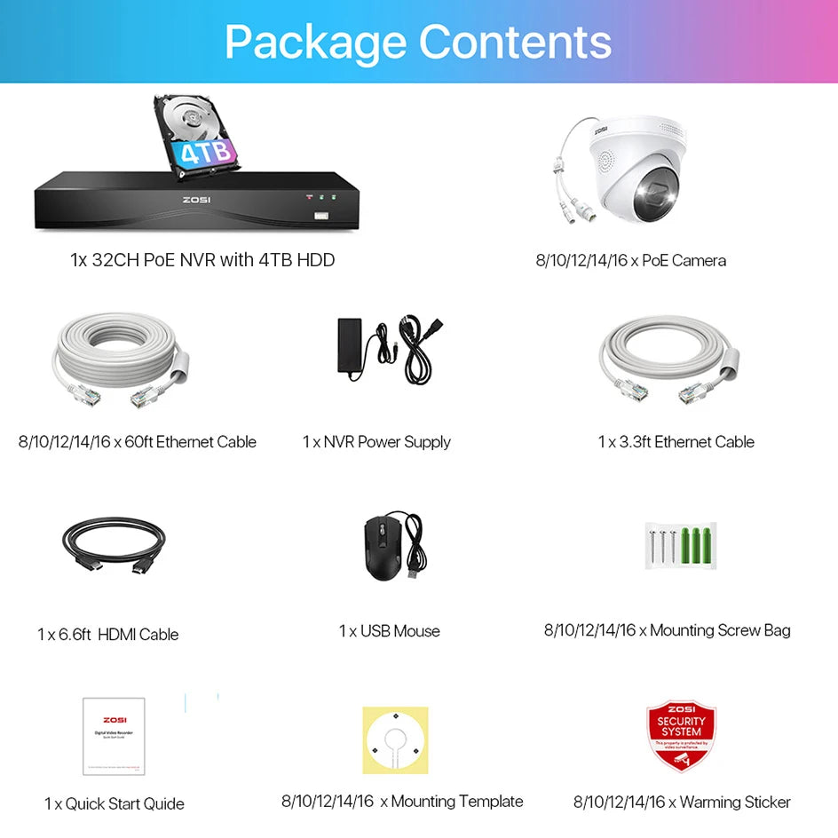 ZOSI 4K 8MP PoE Security Camera System – 32CH Dual‑Disk NVR with 4TB Storage | AI Detection
