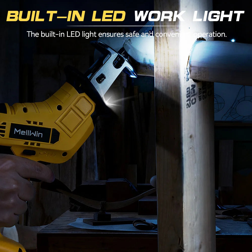 MELLWIN Cordless Electric Reciprocating Saw Multifunction Cut Saw Metal Wood PVC Pipe Cutting Tool For Makita 18VBattery Pin - Limetastore