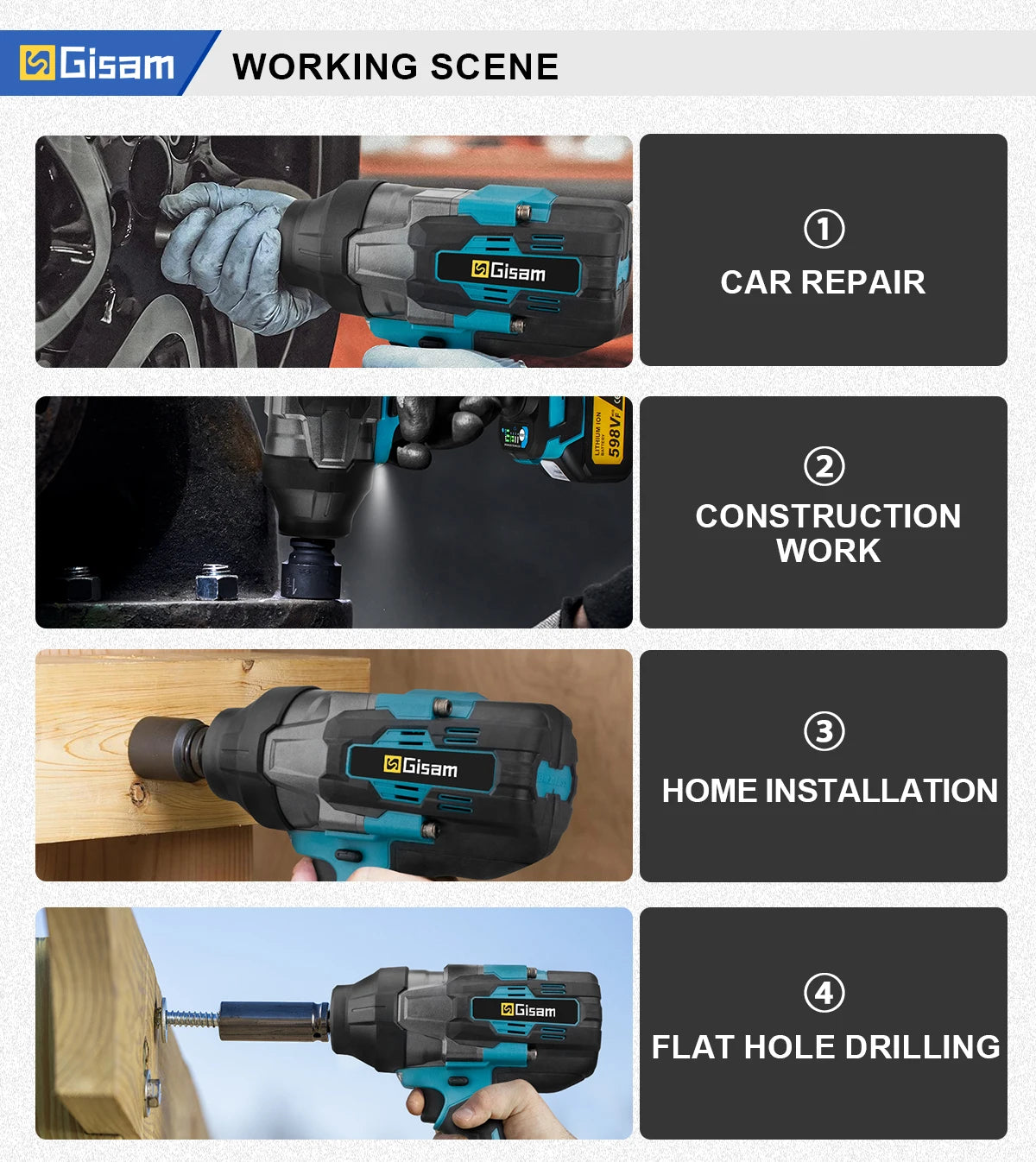 GISAM 3100N.M Brushless Electric Impact Wrench 3/4 Inch Cordless Torque Wrench Screwdriver Power Tool For Makita 18V Battery Pin