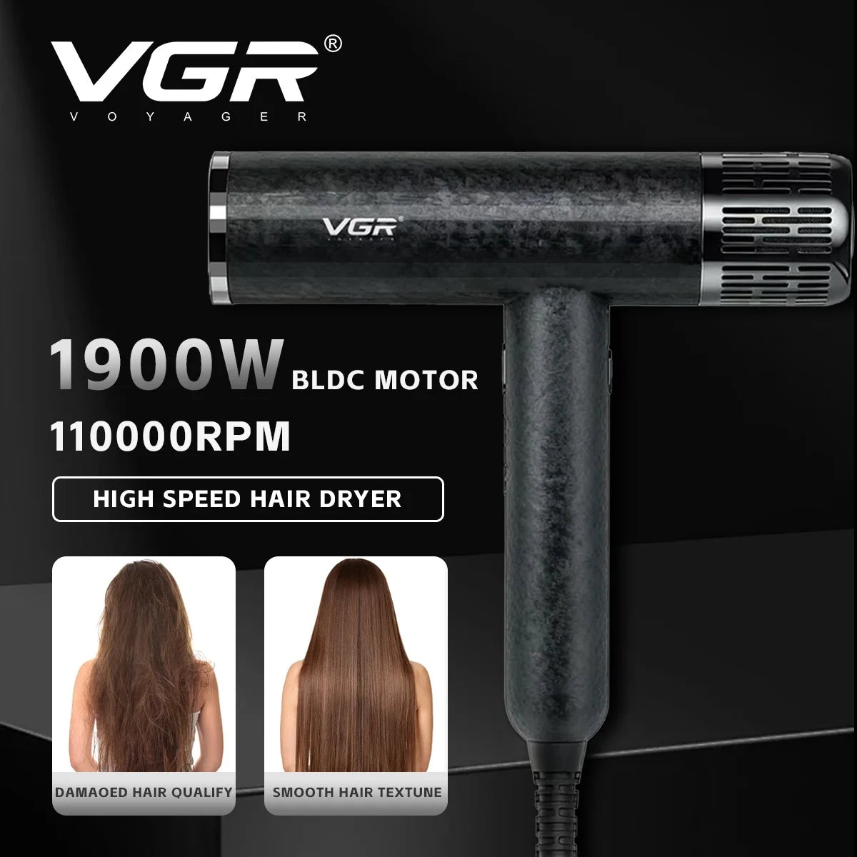 VGR Hair Dryer Professional Air Blower Negative Ion High Speed Hair Dryer Machine Hot and Cold Adjustment Barber Salon V-640HD