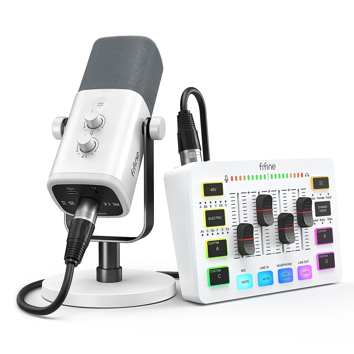 FIFINE KS5W RGB Streaming Podcast Kit | Dynamic Mic & Audio Mixer Bundle