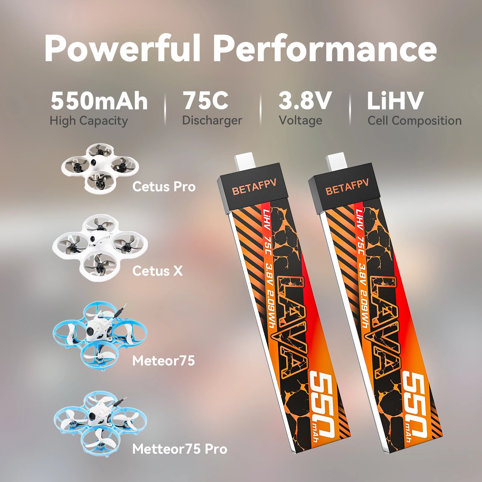 BETAFPV LAVA1S 550mAh 75C Battery (4PCS) for Meteor75 pro （HD）＆ Cetus x ＆Cetus pro