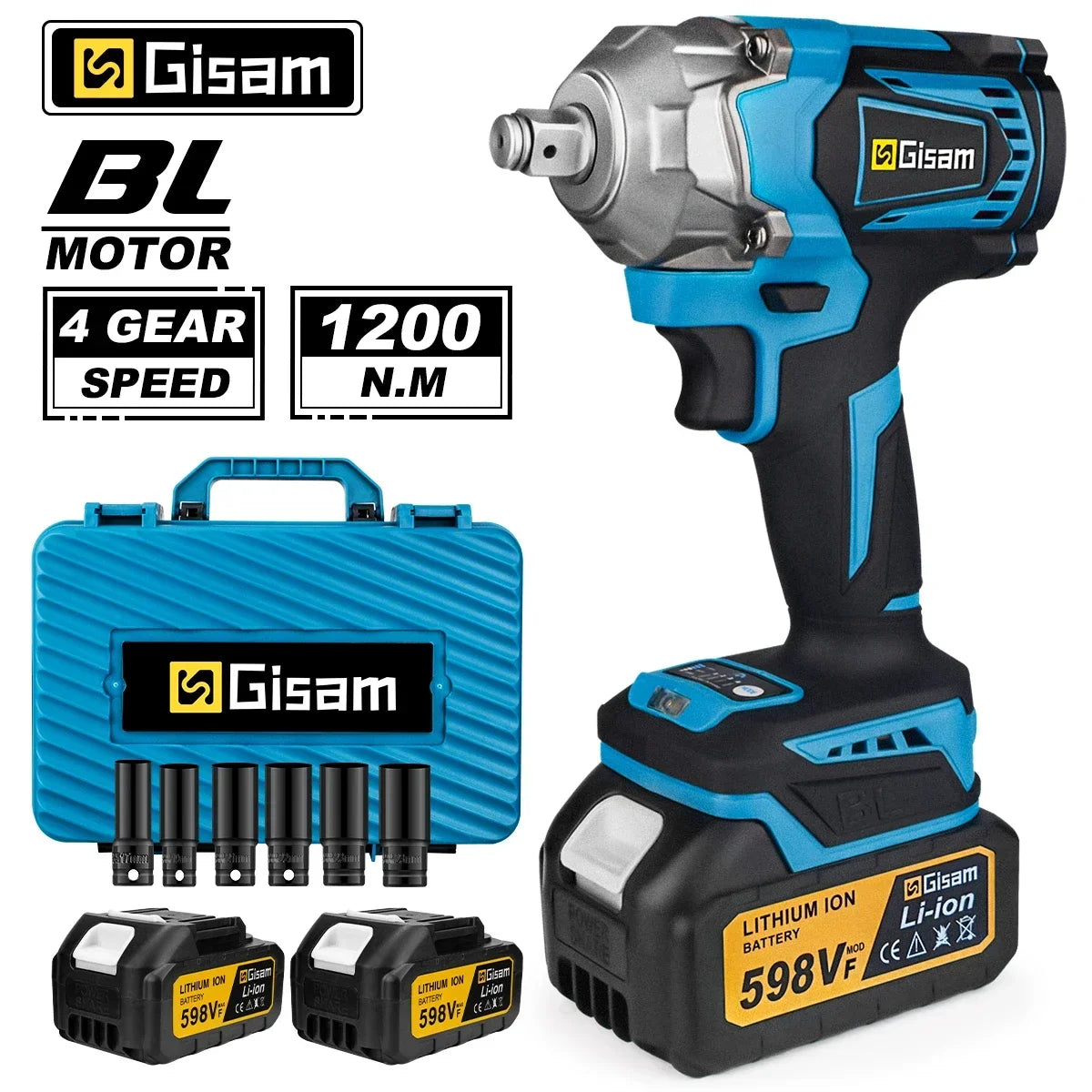 Gisam 1200N.m Brushless Impact Wrench 1/2"