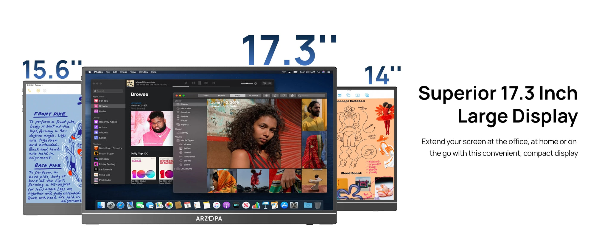 ARZOPA 17.3" Portable Gaming Monitor | 1080P FHD IPS, Kickstand, USB‑C & HDMI