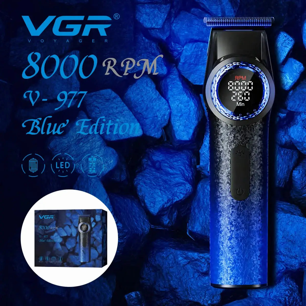 VGR Hair Trimmer Professional Hair Cutting Machine Electric Hair Clipper BLDC Motor Cordless Barber LED Trimmer for Men V-977