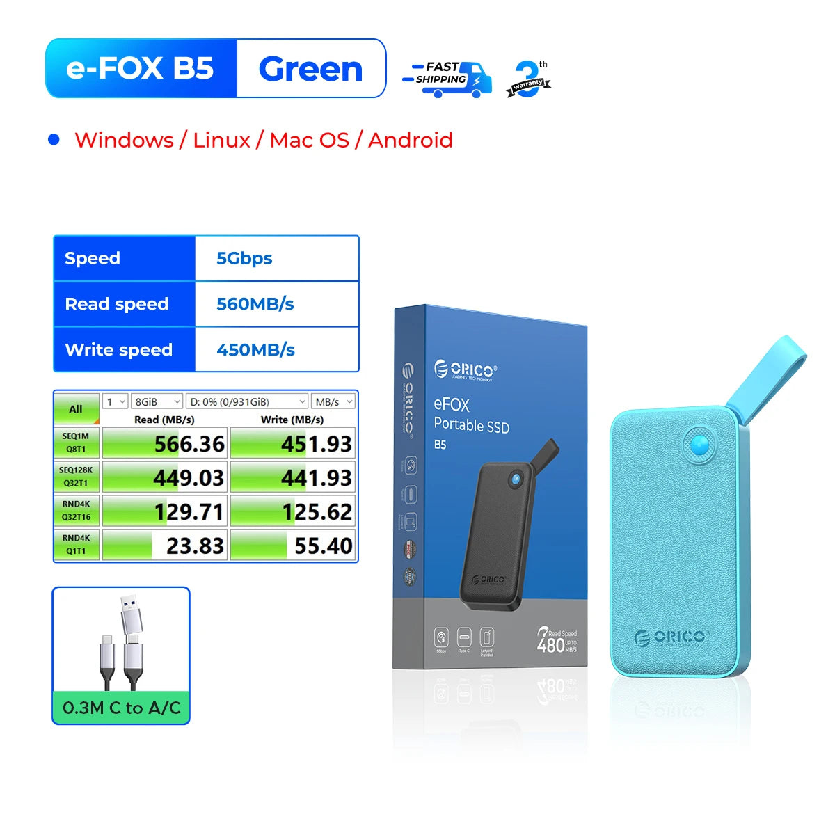 ORICO 2TB Ultra‑Mini Portable SSD – Up to 2000MB/s USB 3.2 Gen 2x2 External Solid State Drive