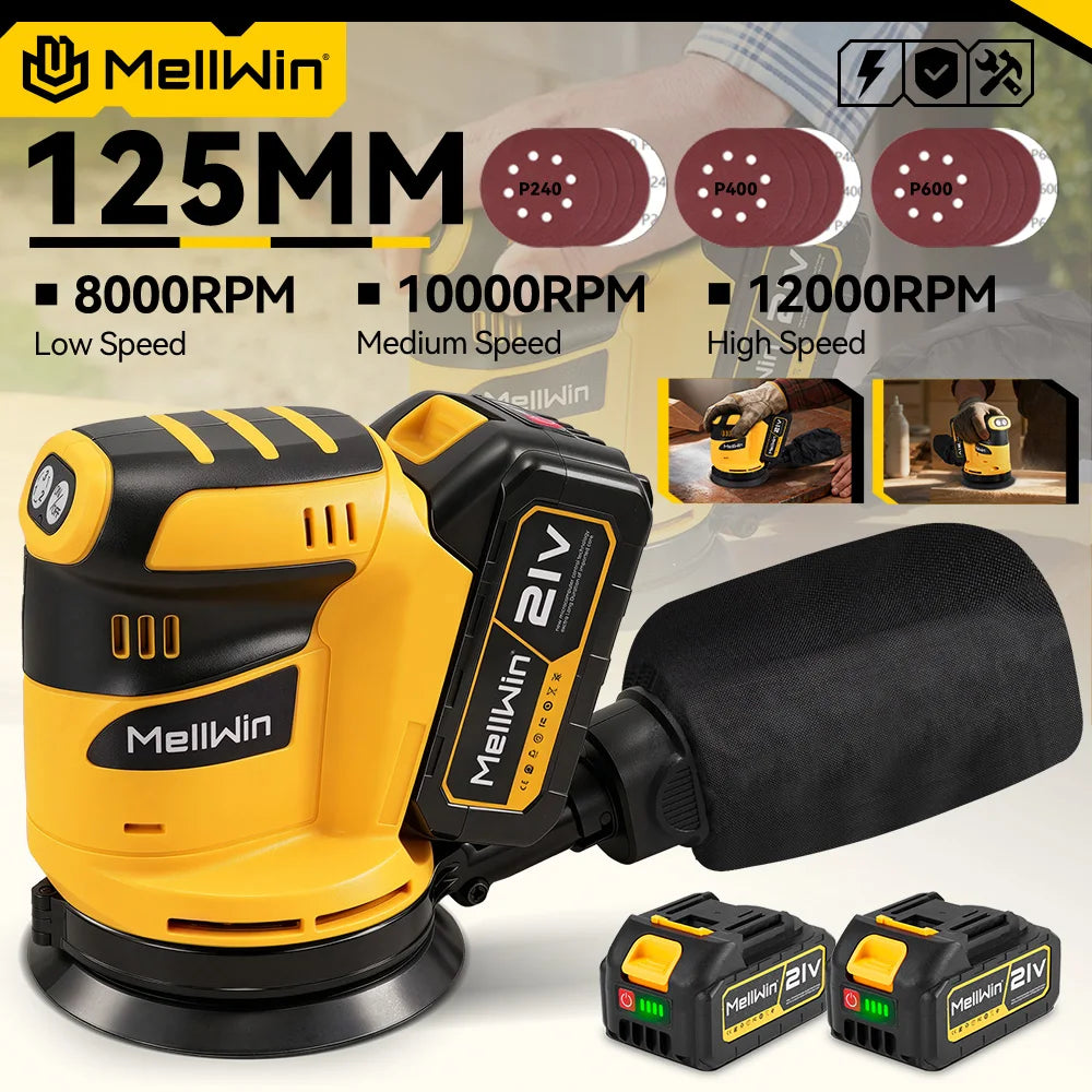 MELLWIN 125MM Electric Orbital Sander 3 Speeds Adjustable Cordless Grinding Sanding Polishing Machine For Makita 18V Battery Pin - Limetastore