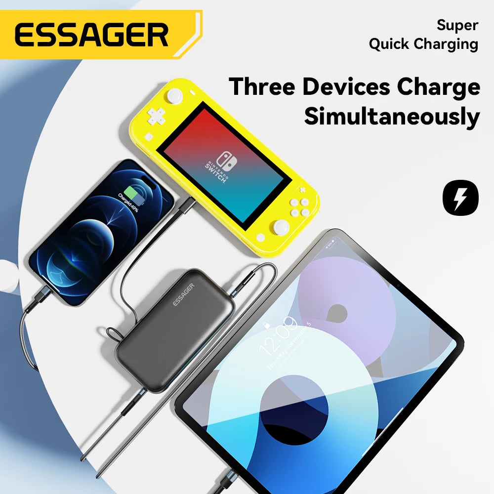 ESSAGER 15000mAh Power Bank 65W with USB-C Cable