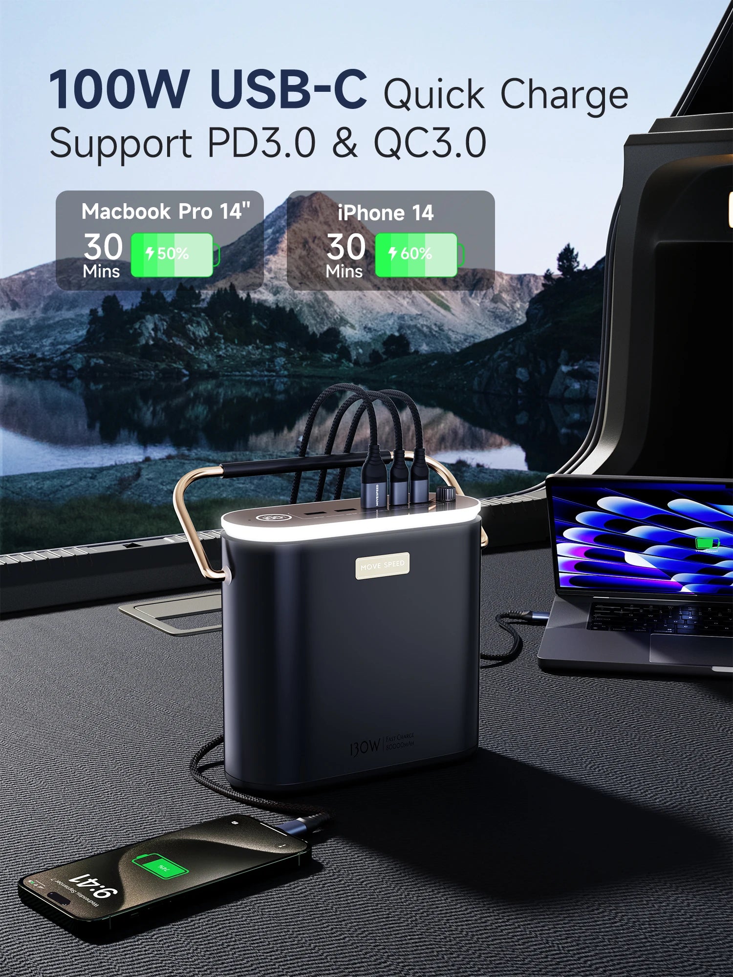 MOVESPEED 80000mAh Power Bank 100W PD Fast Charging Powerbank Portable External Battery Power Station for Camping Outdoor Laptop