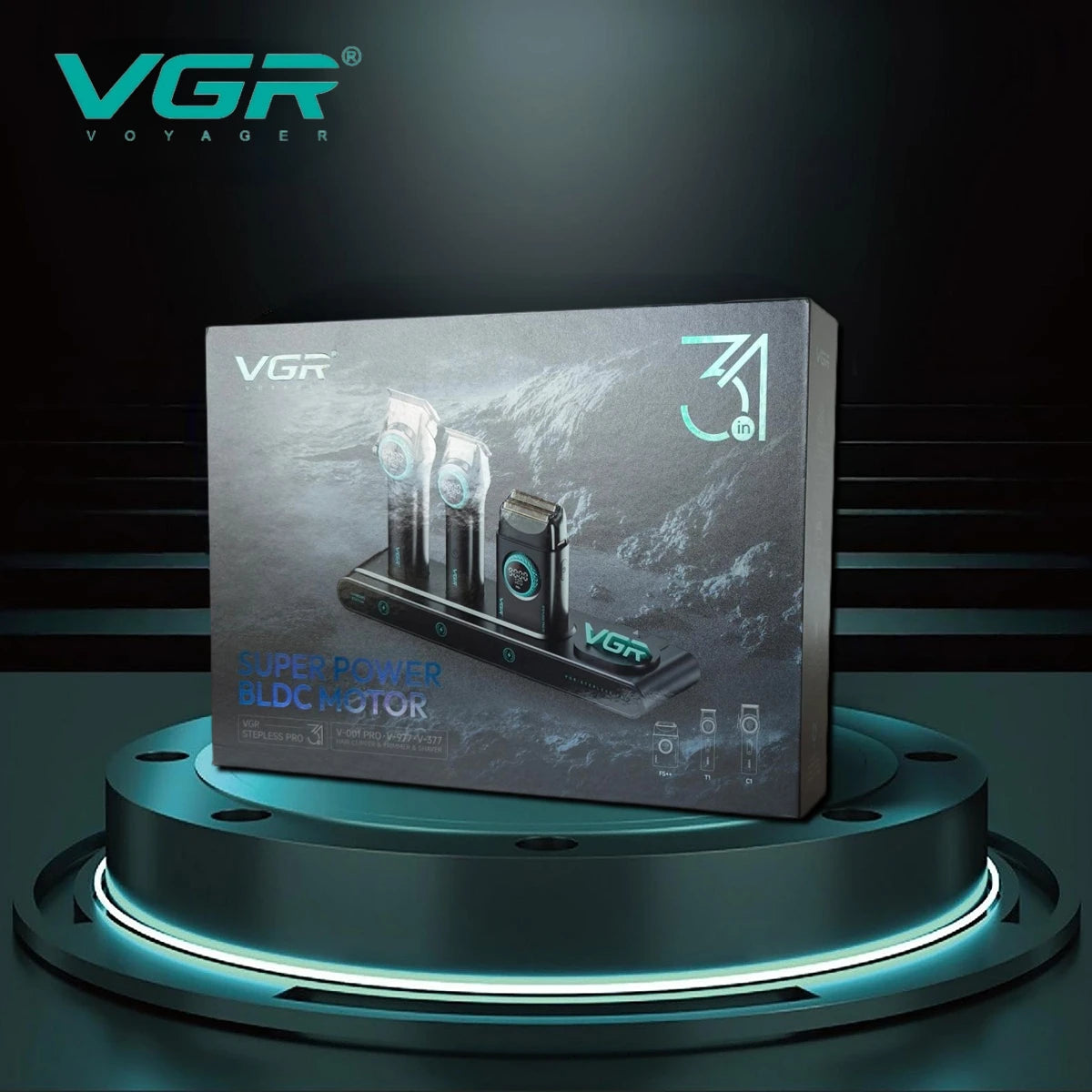 VGR Hair Trimmer Professional Hair Cutting Machine Electric Barber Cordless Clipper Stepless Pro 3 in 1 Shaver Trimmer for Men