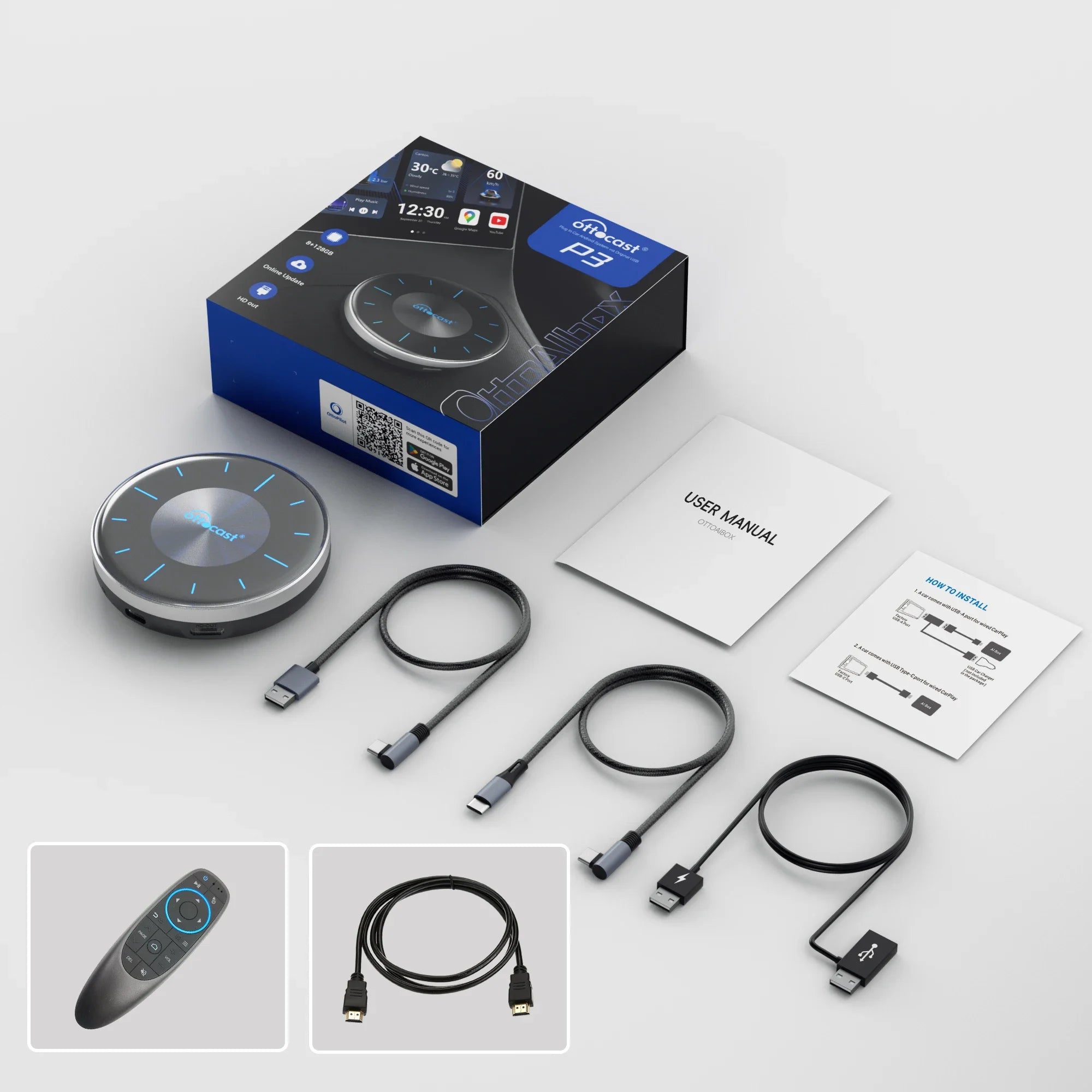OTTOCAST Picasou 3 Wireless CarPlay AI Box with mini HDMI