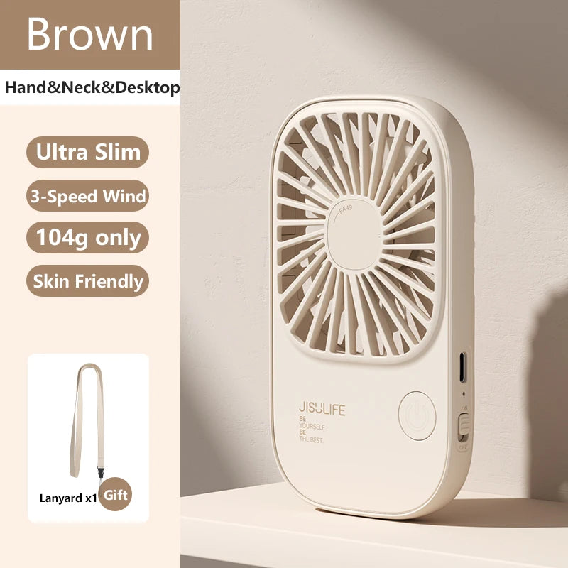 JISULIFE Mini Handheld Fan – Portable USB Rechargeable Small Desk Fan with Built-in Bracket