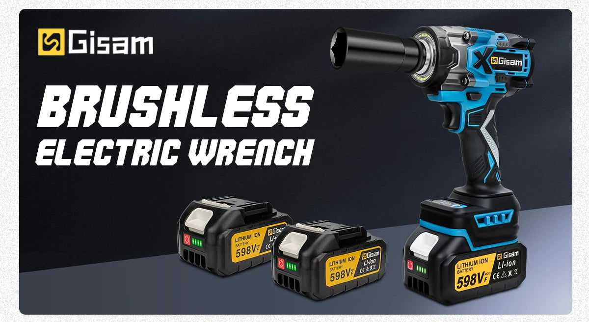 Gisam 900N.m Torque Brushless Electric Impact Wrench 1/2 inch Cordless Drill Screwdriver Power Tool Set For Makita 18V Battery
