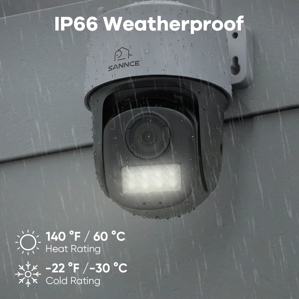 SANNCE 5MP PoE CCTV System | 4CH H.265 NVR, 5MP PT Cameras, Color Night Vision, Two‑Way Audio