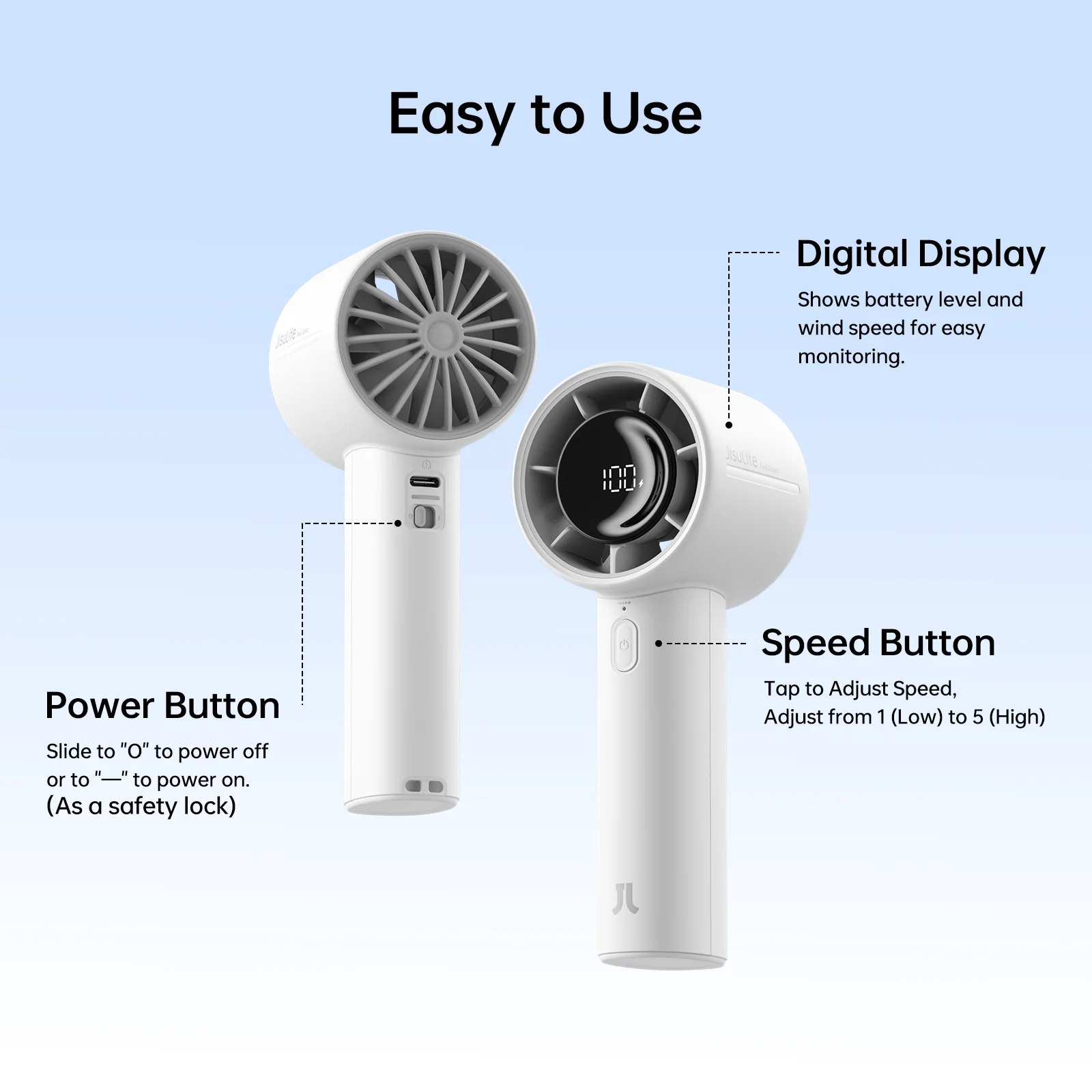 JISULIFE Life10s Smart Handheld Mini Fan – 5000mAh Long-Lasting Battery
