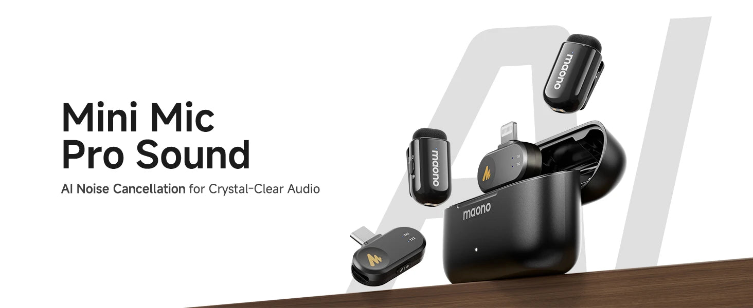 Maono T1mini – Wireless Lapel Microphone for Phones | Noise‑Cancellation, Auto‑Clipping & App Control for Professional Audio/Video Recording