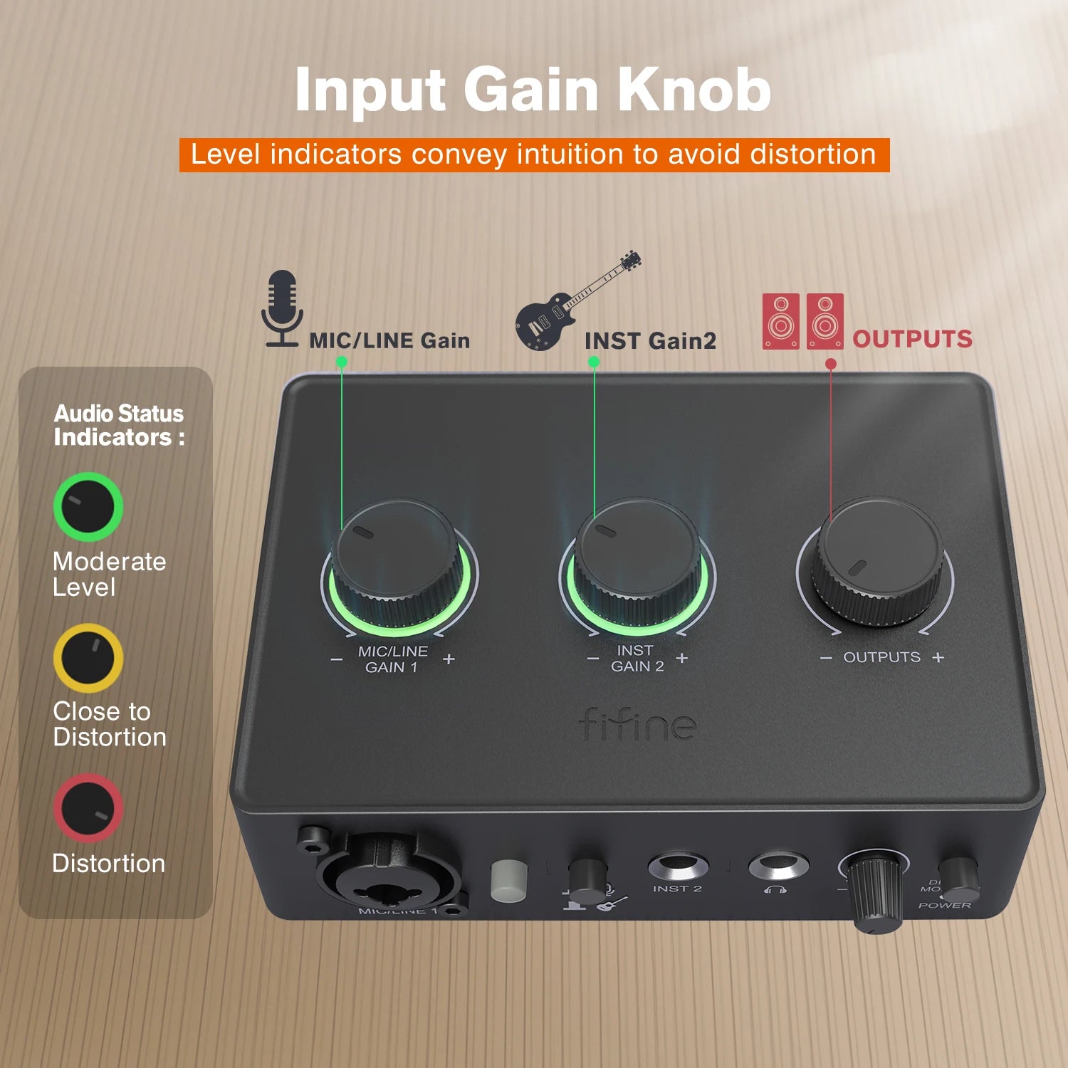 FIFINE Ampli1 XLR Audio Interface | 48V Phantom Power & Gain Control