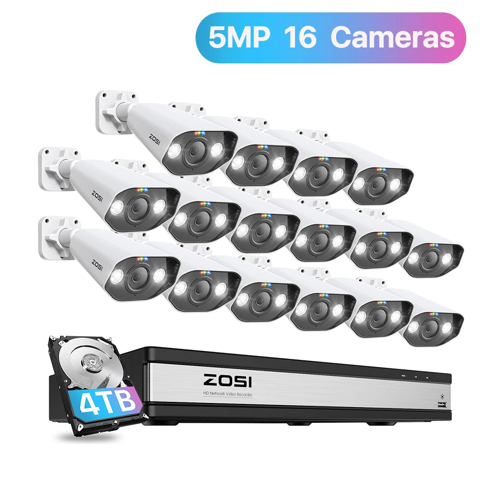 ZOSI 16CH 4K PoE Security Camera System – 8MP/5MP Outdoor IP Cameras with AI Person & Vehicle Detection