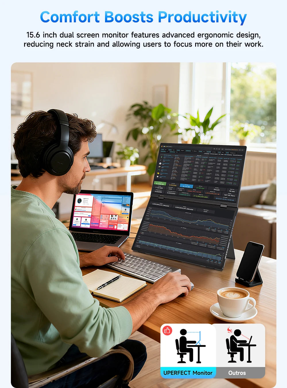 UPERFECT 15.6" Portable Dual Monitor - 1080P FHD IPS Folding Laptop Screen Extender with USB-C Plug & Play for Gaming and Travel - Limetastore