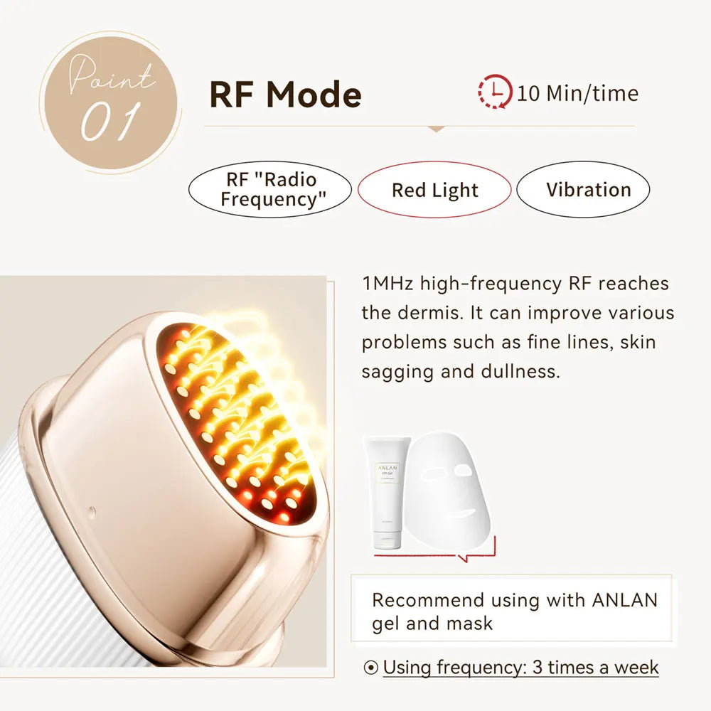 ANLAN RF Facial Device | Multi‑Polar RF, EMS Lifting, 3‑Color Light, 24K Gold