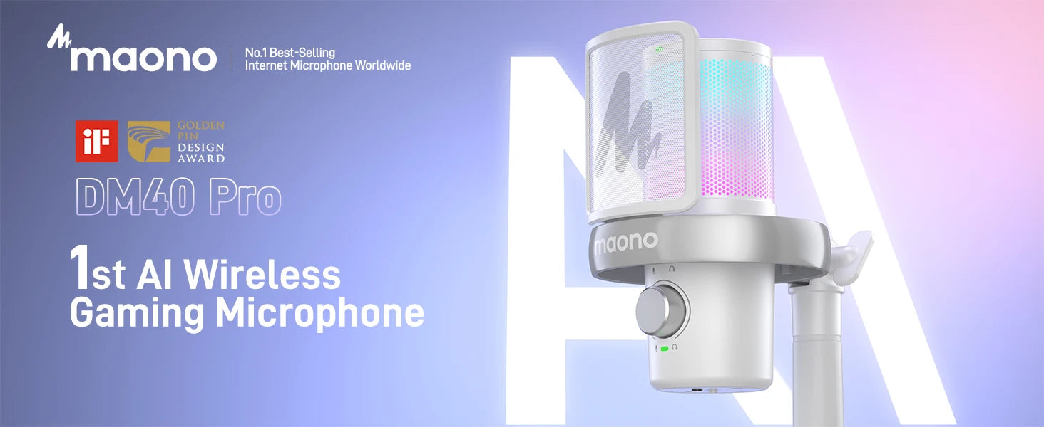 Maono DM40 – Wireless USB Condenser Microphone | AI Voice Changer, Noise Reduction & RGB Mic for Gaming, Streaming & PC Recording