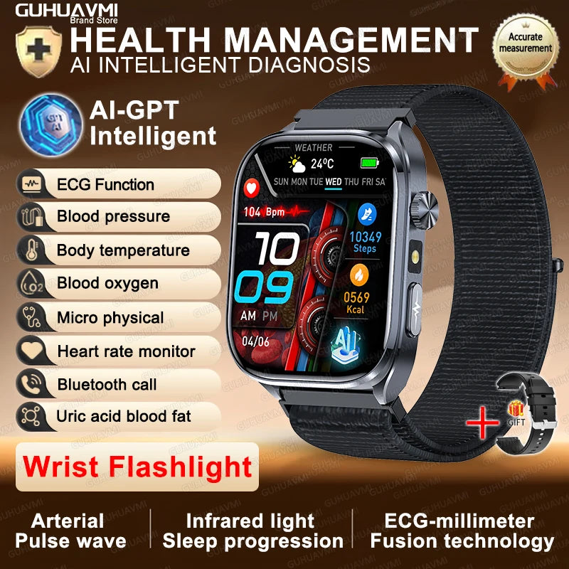 2025 New Health Analysis Blood Lipids Uric Acid Smart Watch ECG+PPG Blood Pressure Heart Rate Tracker Smartwatch For Android IOS - Limetastore