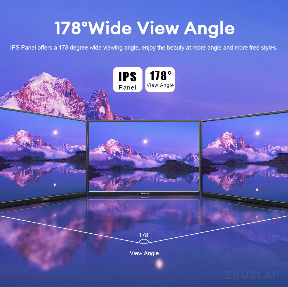 ZEUSLAP 14" Portable Monitor | 1920×1200 WUXGA, 16:10, 100% sRGB, 300 nits