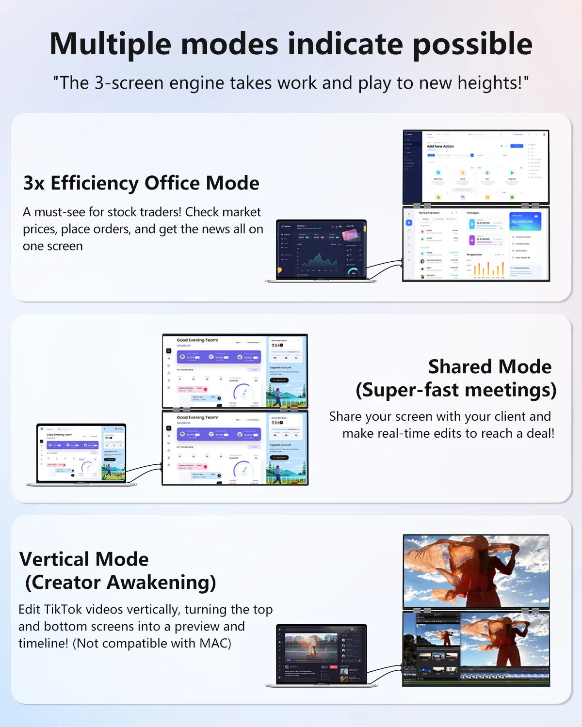 Portable Dual Monitor 23.8" 100Hz FHD 1080P Stacked Vertical Displays for Gaming Coding Working USB-C HDMI Laptop Screen Extende - Limetastore