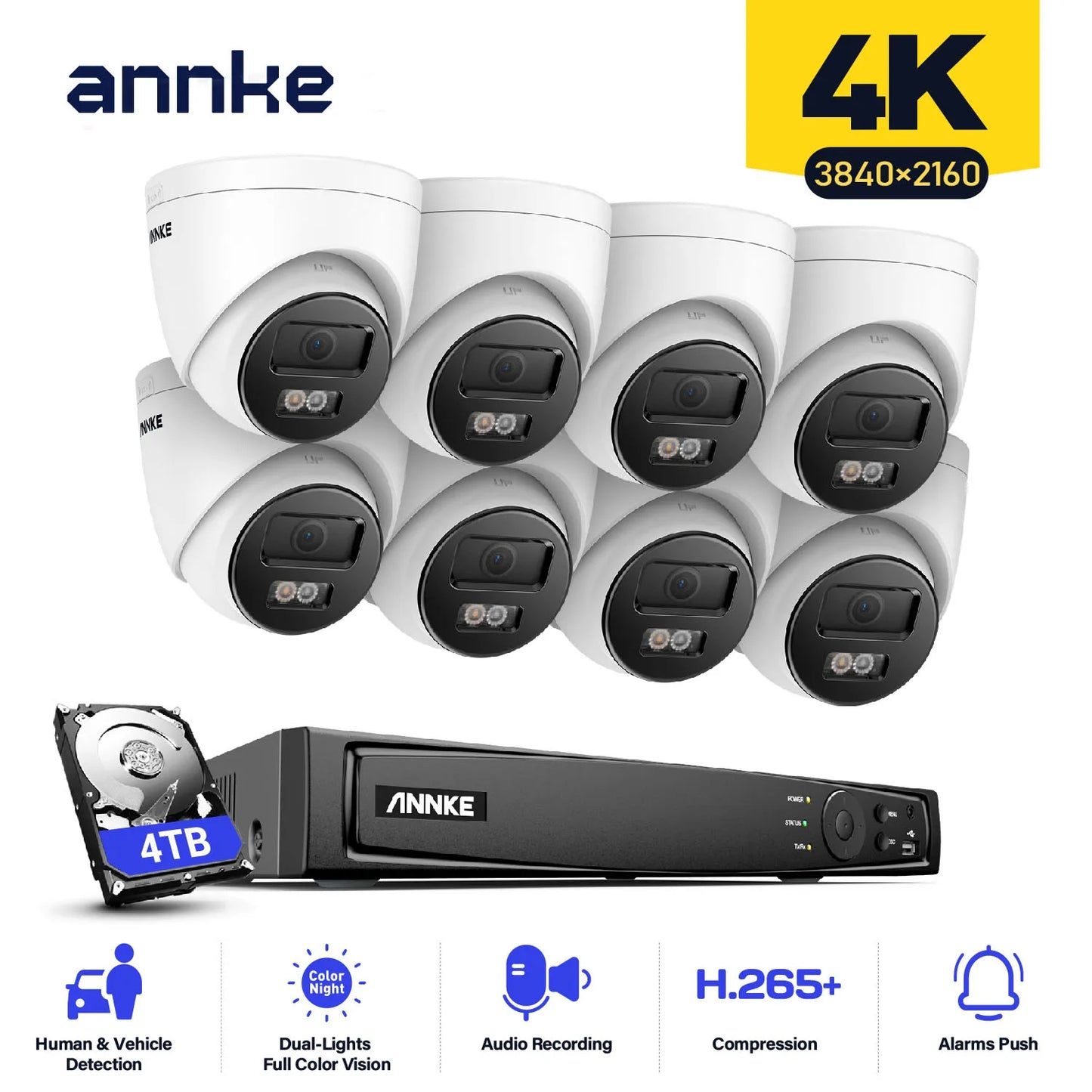 ANNKE 4K 8MP PoE CCTV System | 8CH H.265+ NVR, 4× 8MP Cameras, 128GB TF Card Support