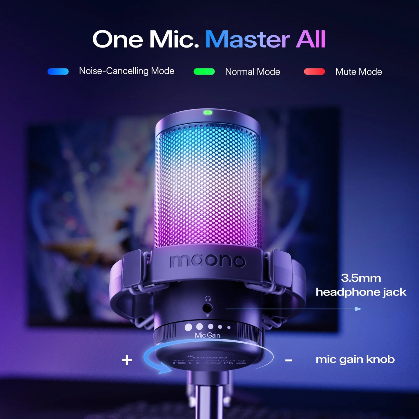 Maono DGM20S – USB Gaming Condenser Microphone | Noise Cancellation, RGB Lights, Mute & Zero‑Latency Monitoring for Streaming & Podcasting