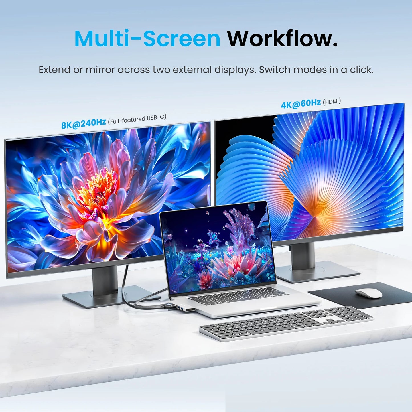 Vention 6‑in‑2 USB‑C Plug‑in Hub | Thunderbolt 4 80Gbps, 8K, HDMI 4K60Hz, USB 3.0 Dock for MacBook