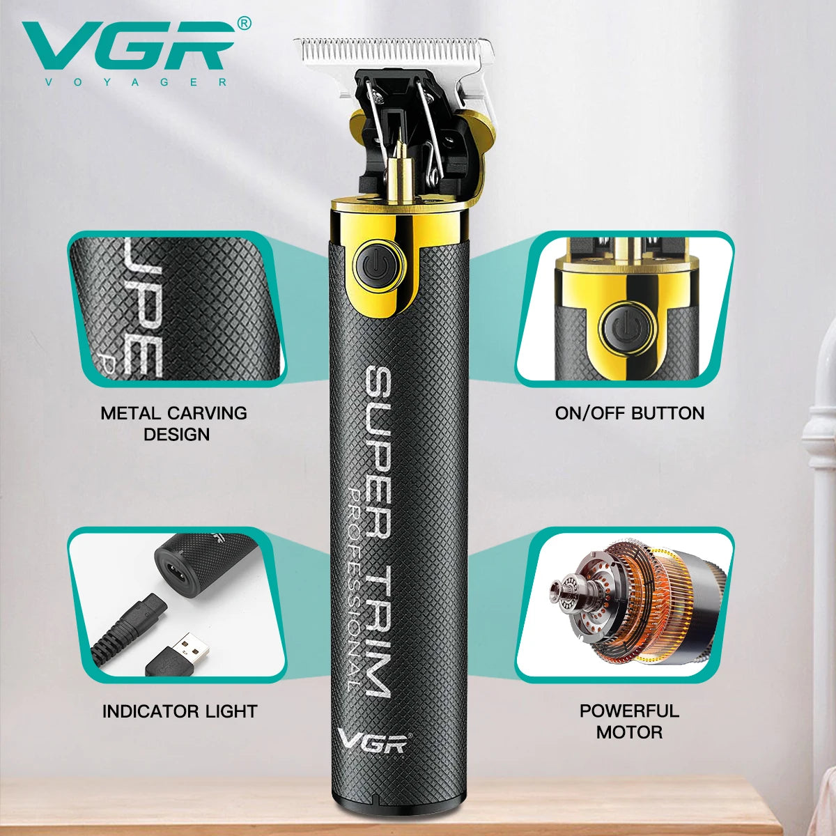 VGR Professional Hair Clipper T9 Hair Cutting Machine Cordless Haircut Machine Rechargeable Bald Barber Trimmer for Men V-082
