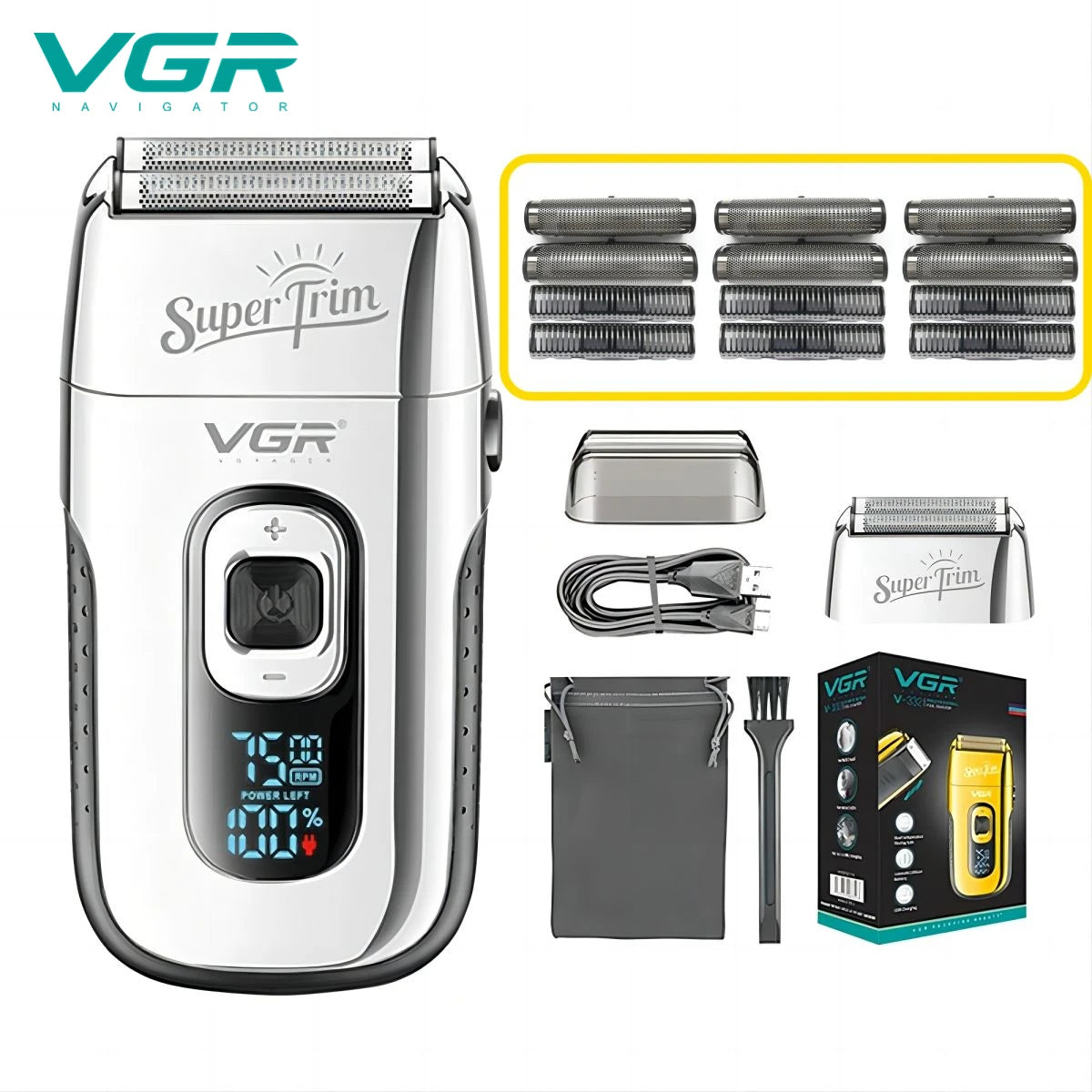 VGR Shaver Professional Face Bald Shaver Beard Trimmer Electric Razor Rechargeable Hair Trimmer Shaving Machine for Men V-332