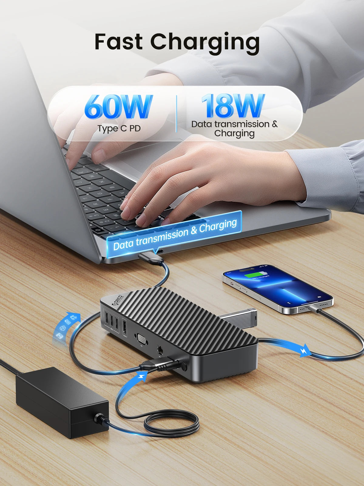 ORICO 19-v-1 USB-C namizna priklopna postaja s 4K HDMI, VGA, RJ45, PD polnjenjem