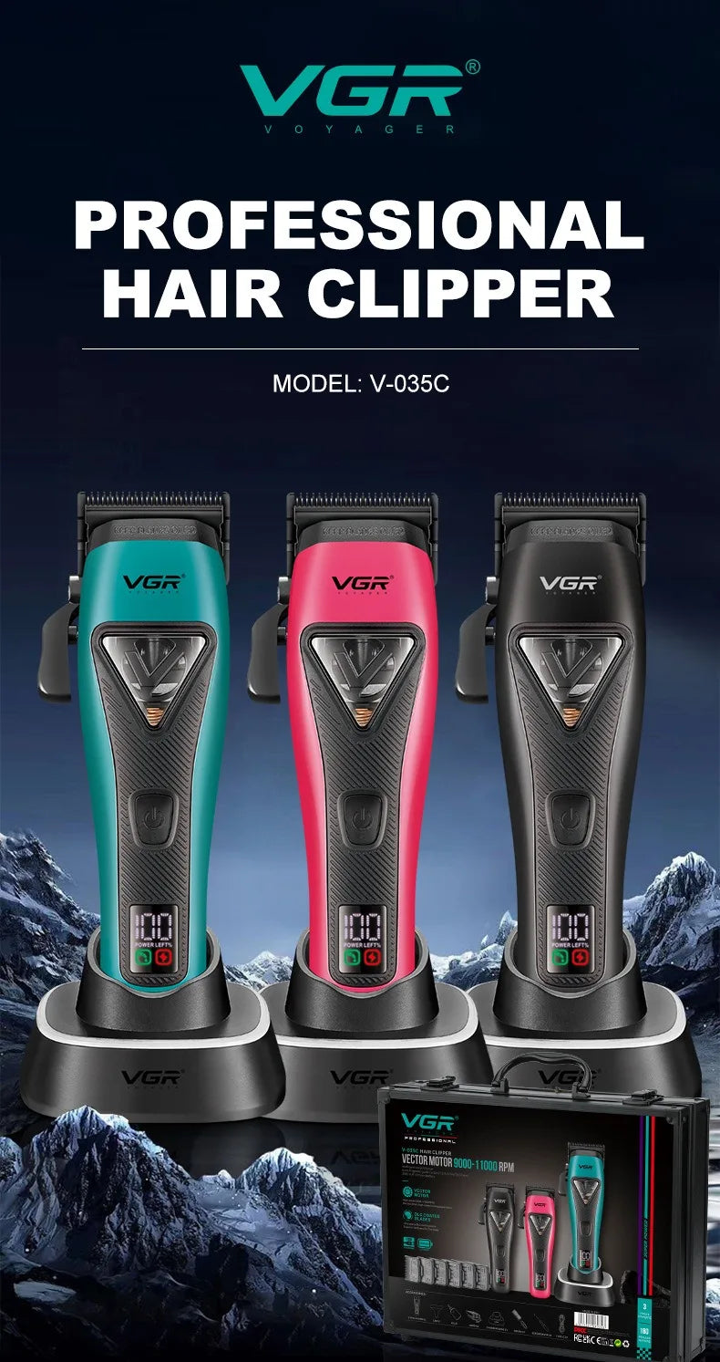 VGR Hair Trimmer Professional Hair Cutting Machine Cordless Barber Clipper Vector Motor Haircut Electric Trimmer for Men V-035C