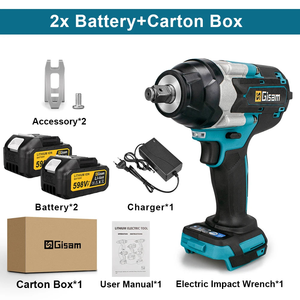 Gisam 1800N.m Brushless Impact Wrench 1/2" for Makita 18V