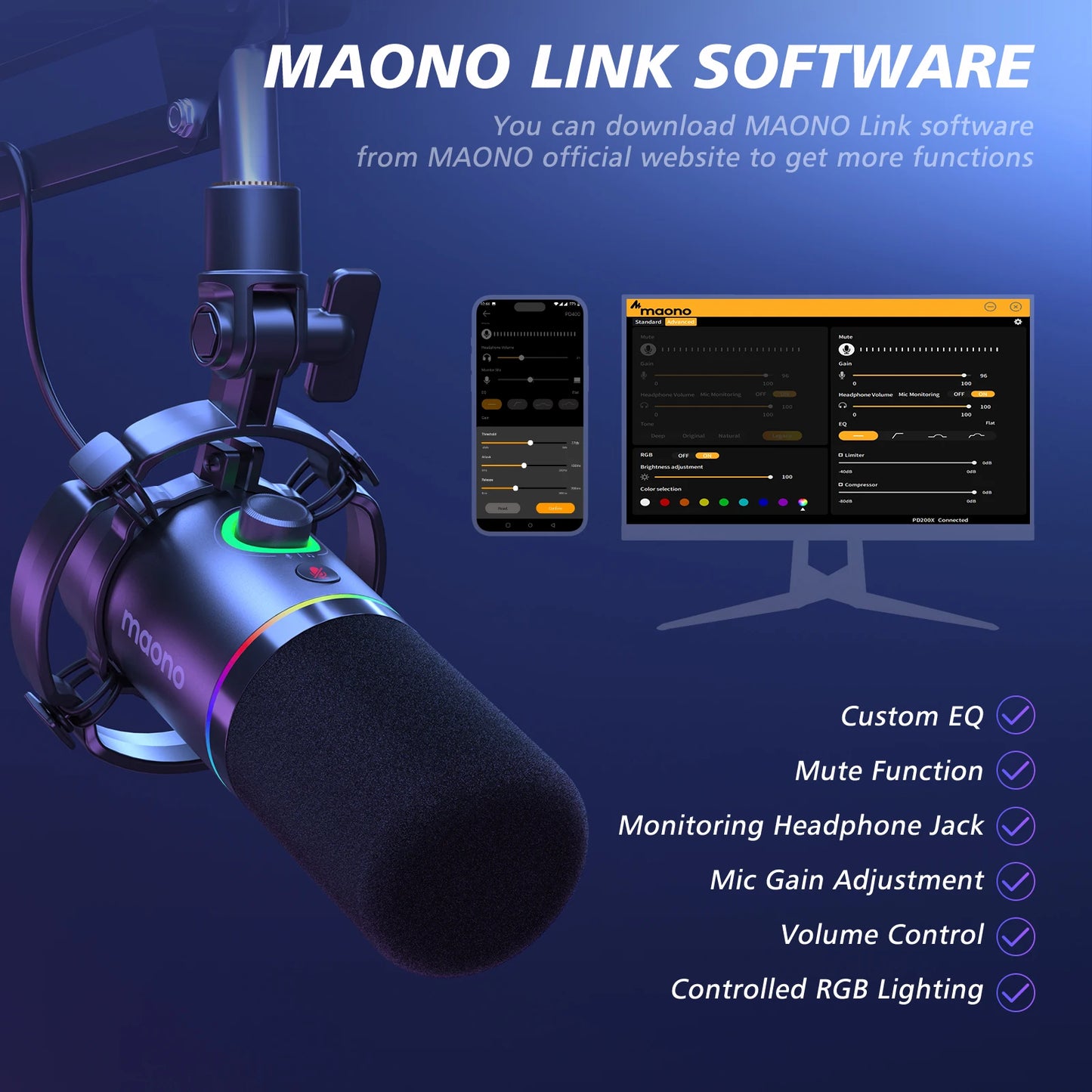Maono PD200XS – XLR/USB Dynamic Podcast Microphone | Dual‑Mode Studio Mic with Maonolink Software, Gain Knob & Noise Control for Recording & Streaming