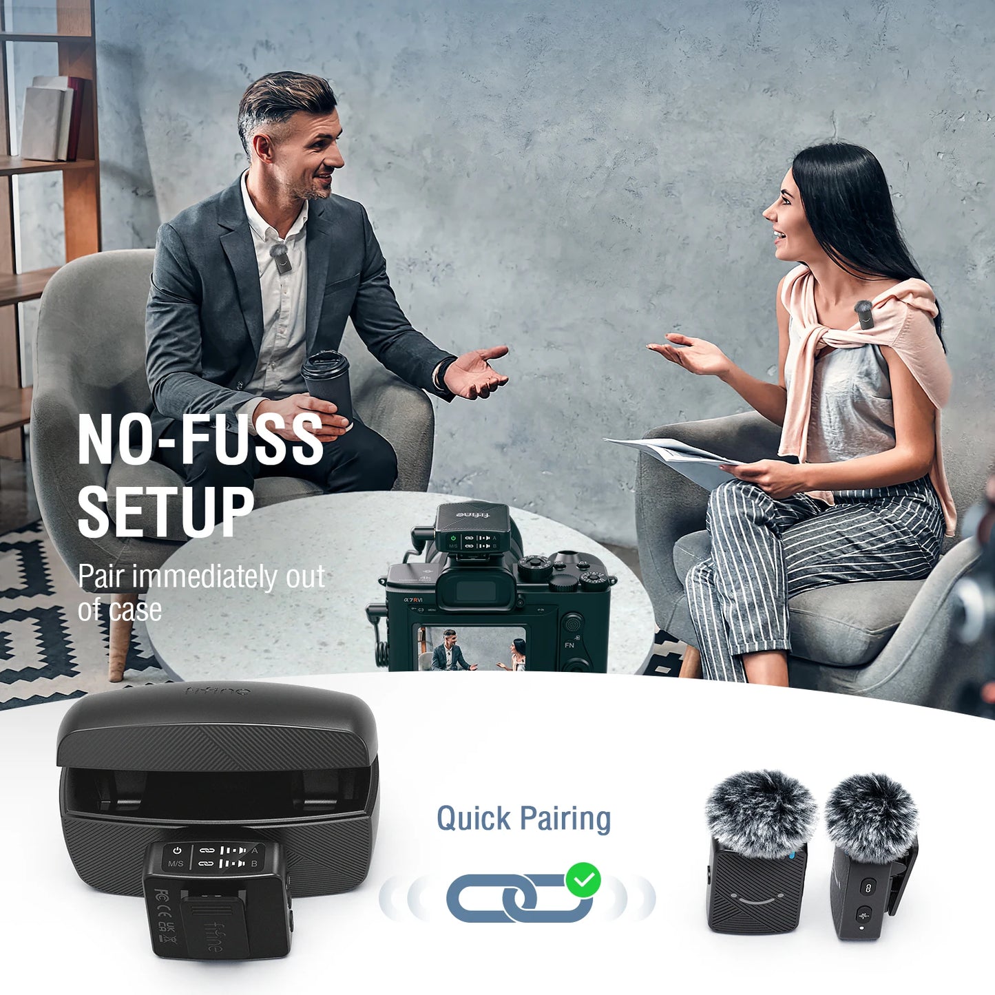 FIFINE M9 Wireless Lavalier Microphone | 2-Pack Cordless Lapel Mic for Vlogs