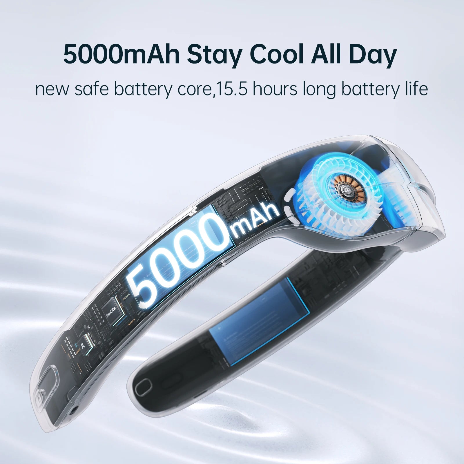 JISULIFE 100-Speed Portable Neck Fan – 5000mAh Battery, 17H Max Runtime, Stepless Speed