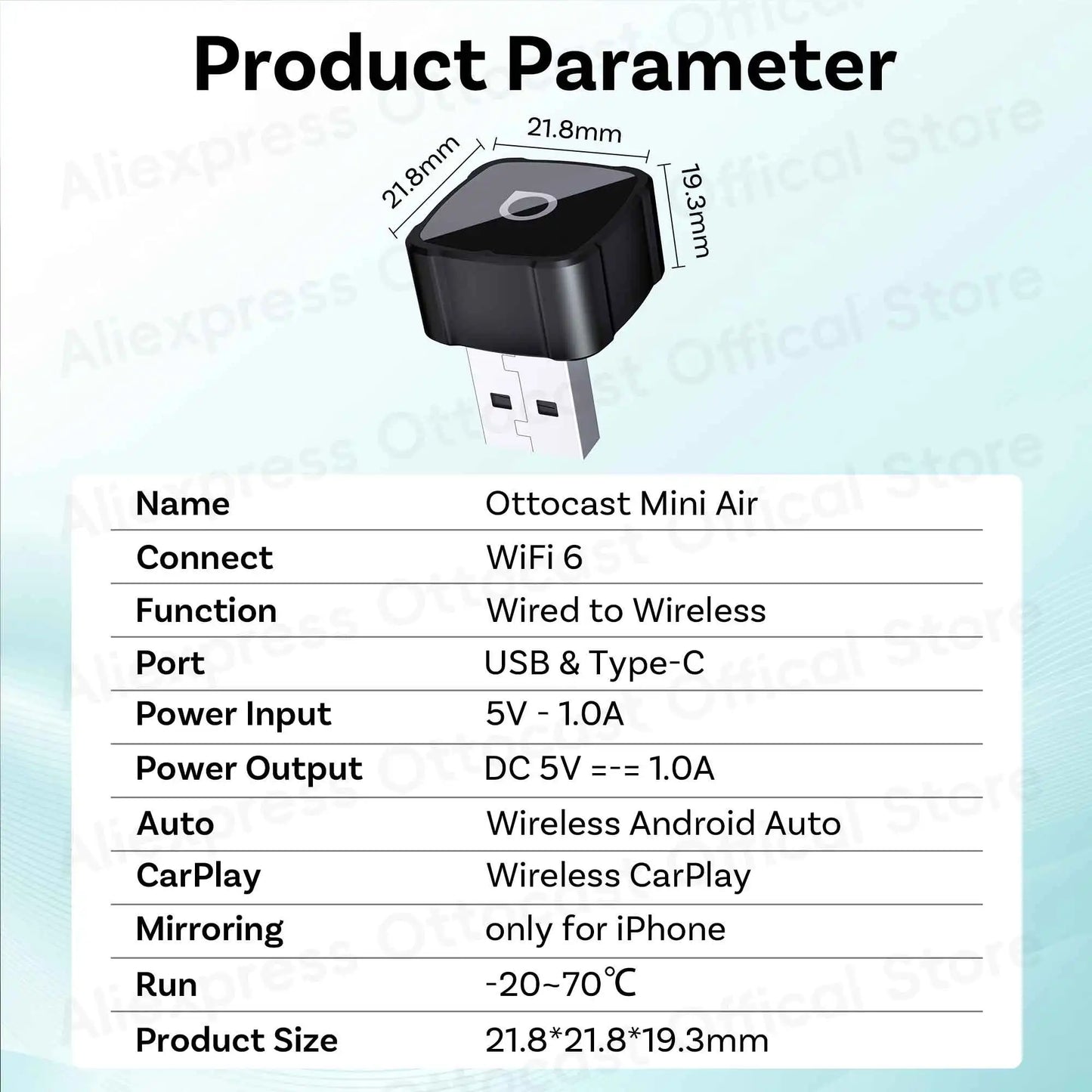 OTTOCAST 3‑in‑1 Mini Air Dongle Wireless CarPlay Adapter