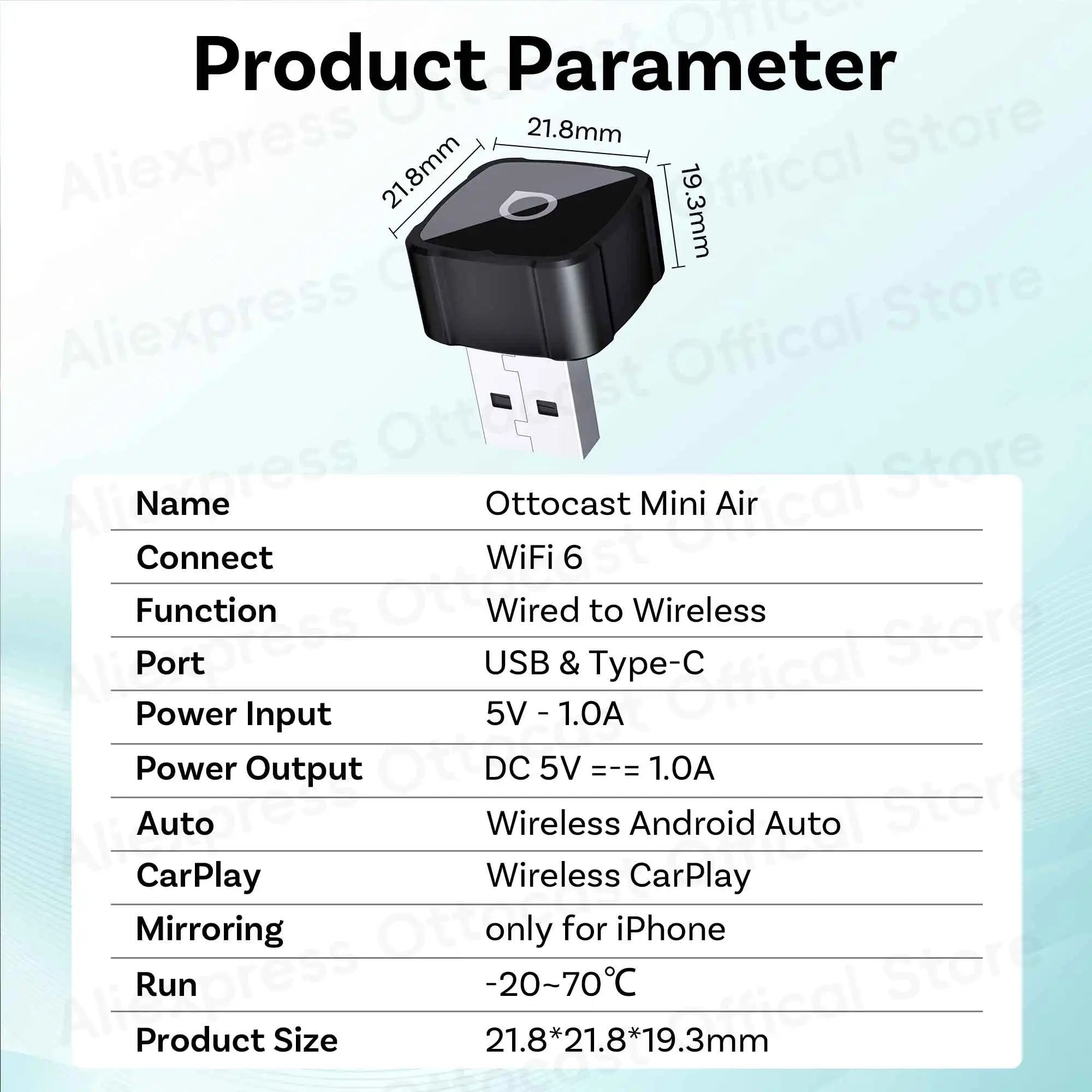 OTTOCAST 3‑in‑1 Mini Air Dongle Wireless CarPlay Adapter