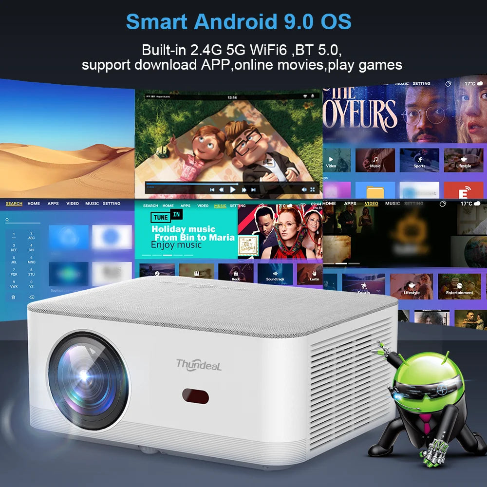 ThundeaL TD92 Pro Smart Full HD projektor – izvorna ločljivost 1080P, podpora za 4K, izjemno hiter WiFi in Android 3D