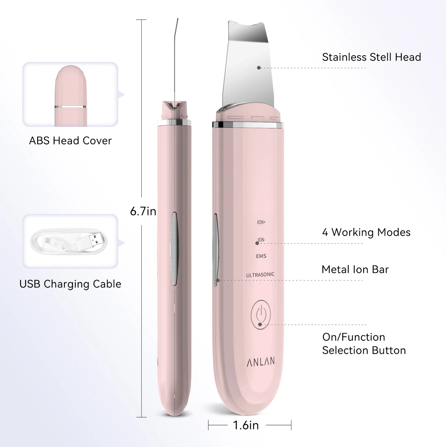 ANLAN Ultrasonic Skin Scrubber - Deep Cleaning Peeling Shovel for Facial Care and Skin Lifting - Ultrasonic Cleaner for Radiant Skin - Limetastore