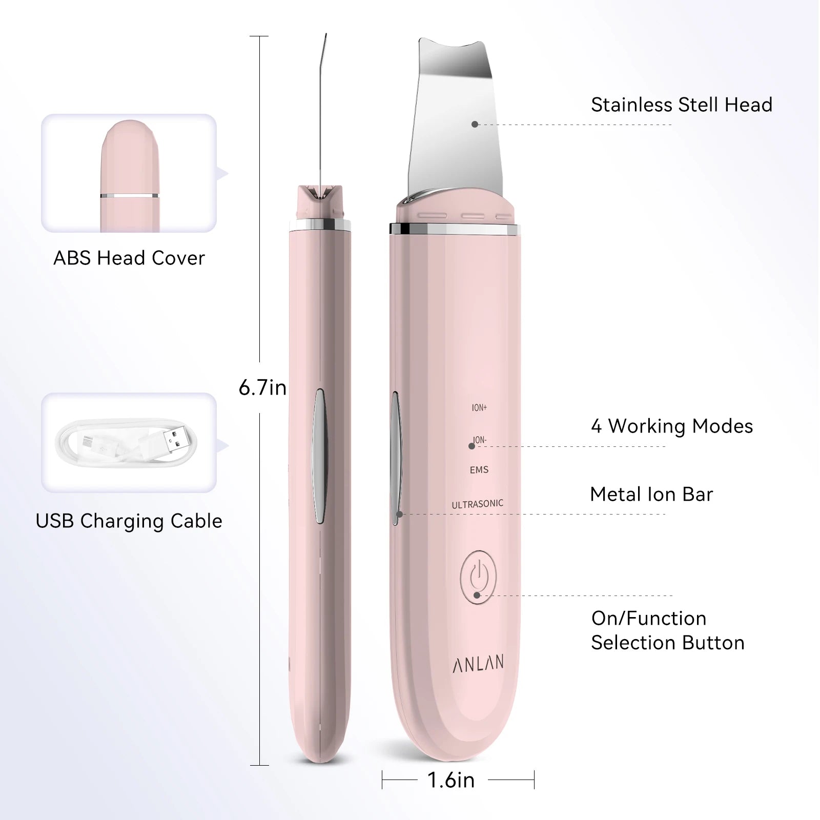ANLAN Ultrasonic Skin Scrubber - Deep Cleaning Peeling Shovel for Facial Care and Skin Lifting - Ultrasonic Cleaner for Radiant Skin - Limetastore