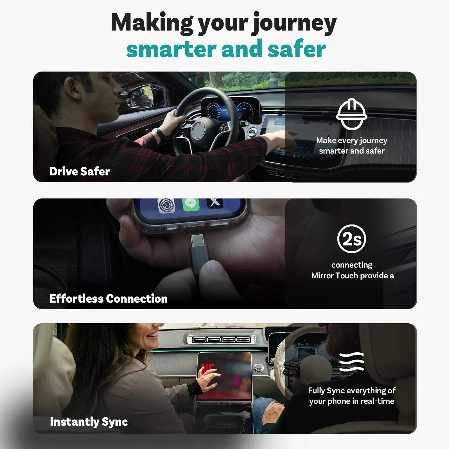 OTTOCAST Mirror Touch Bi‑Mirroring & Wireless CarPlay Adapter