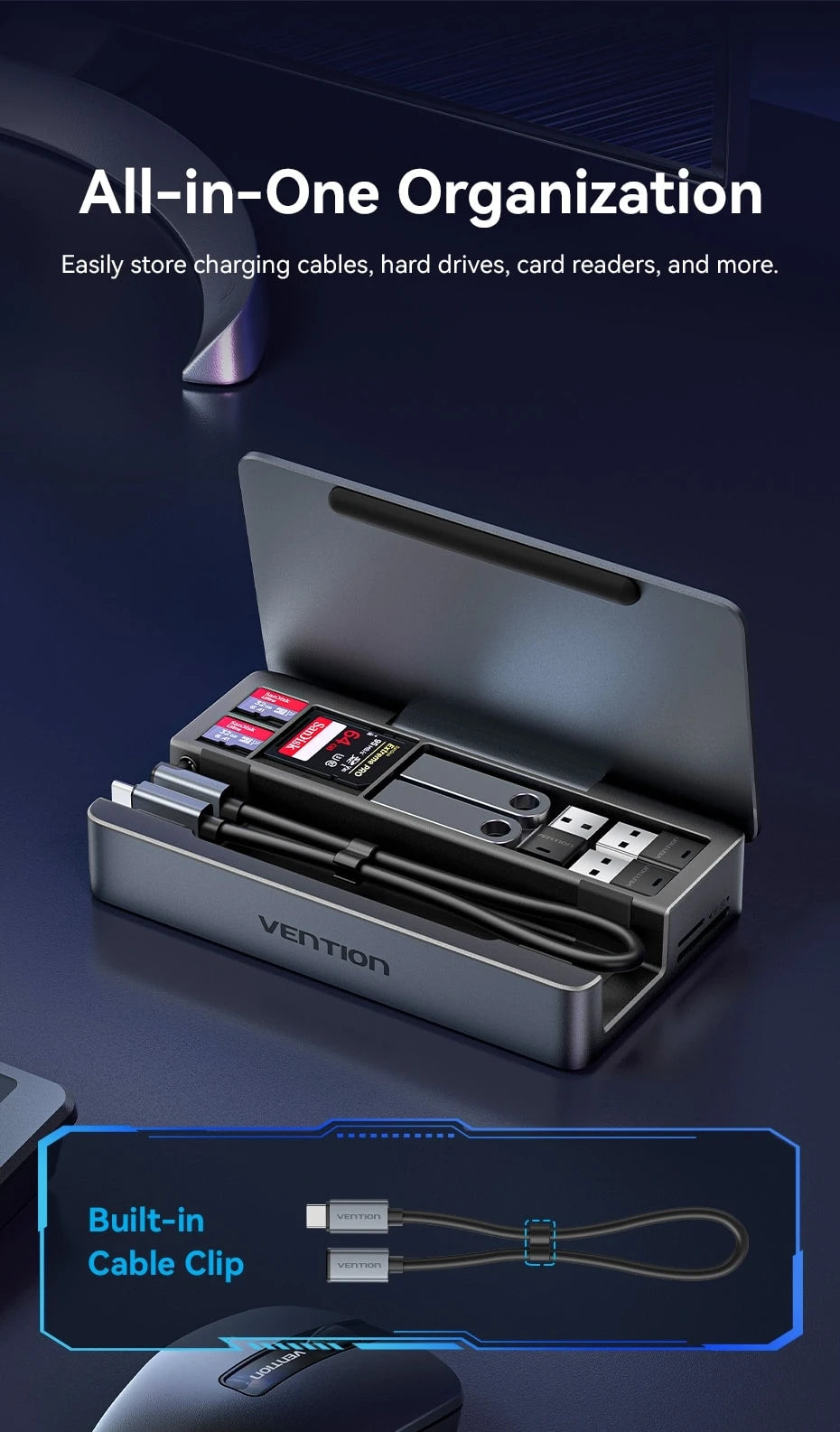 Vention USB-C priklopna postaja za Steam Deck | HDMI 4K pri 60Hz, USB 3.2 10Gbps, RJ45, SD/TF, igralno zvezdišče za več naprav
