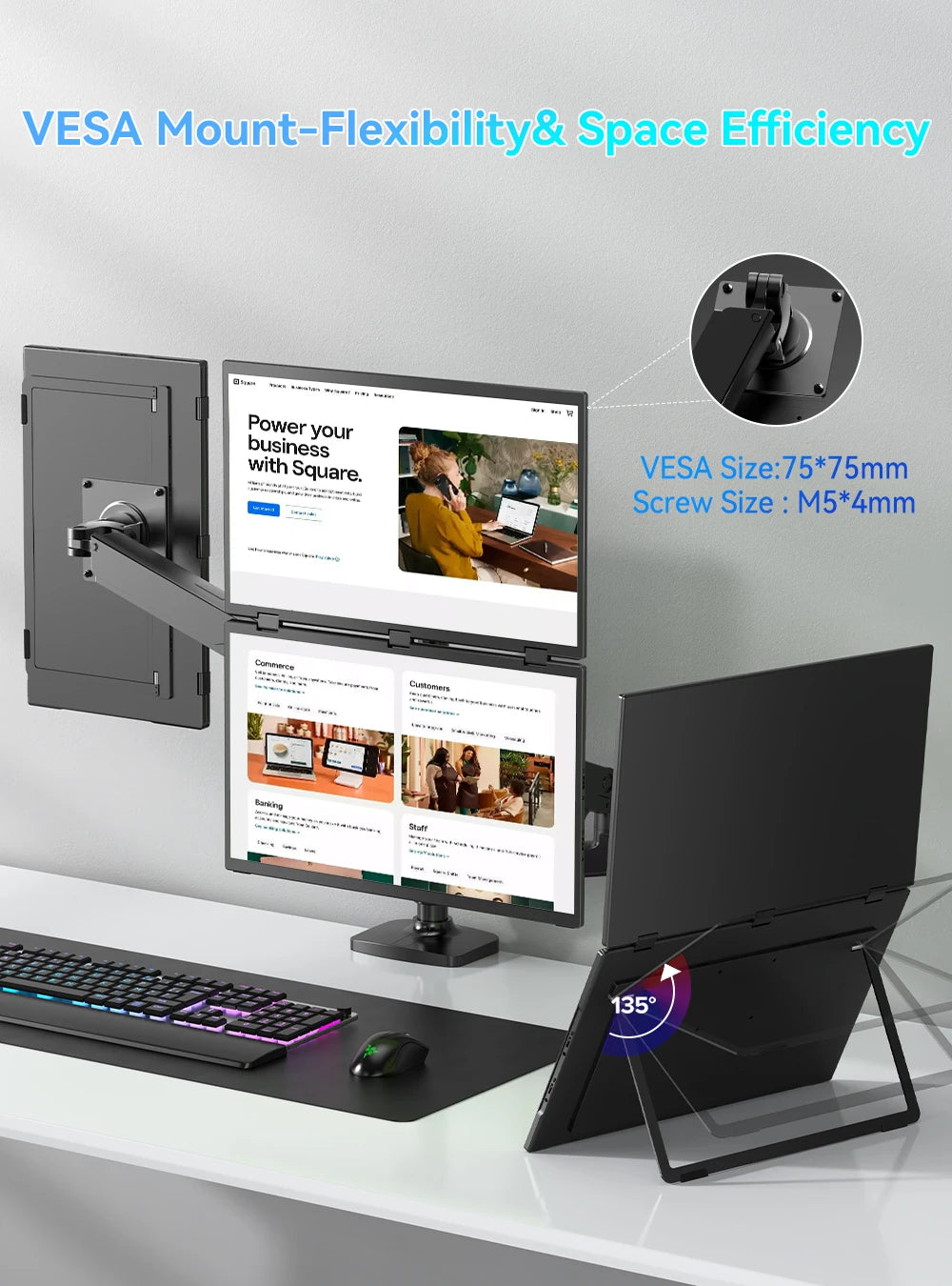 UPERFECT 100Hz Dual Screen Monitor 18.5" Laptop Folding Display w/ USB C Mini HDMI VESA Stand for Mac Phone Desktop - Limetastore